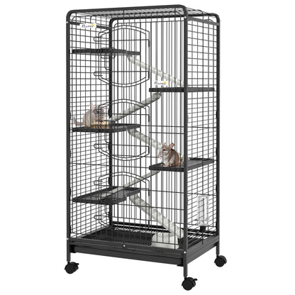 Rolling Small Animal Cage 51.6" Pet Rabbit Ferret Playpen, Animal Supply Kit Metal Black for Bunny, Pet Mink, Chinchilla Houses & Habitats Black  at Gallery Canada