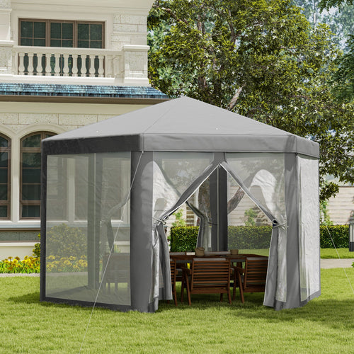 Hexagon Party Tent, Patio Gazebo with Netting Mesh, Dark Grey