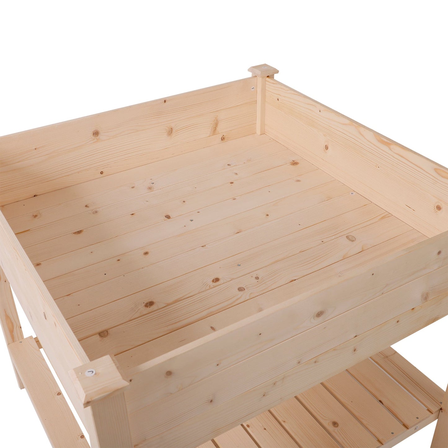 Wooden Raised Garden Bed with Liner, Drainage, Shelf, Legs, 35.75"x35.75", Natural Elevated Garden Beds   at Gallery Canada