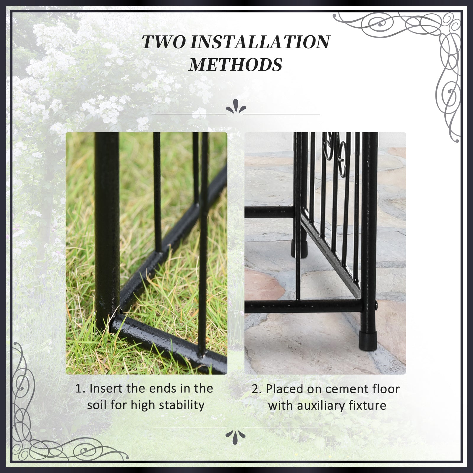 7.2FT Metal Garden Arbor Arch with Double Doors, 2 Side Planter Baskets, Climbing Vine Frame, Black Garden Arches at Gallery Canada
