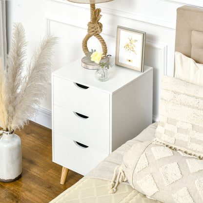 Bedside Table, Modern Nightstand with 3 Drawers, Side End Table with Wood Legs for Living Room, Bedroom, White Bedside Tables   at Gallery Canada