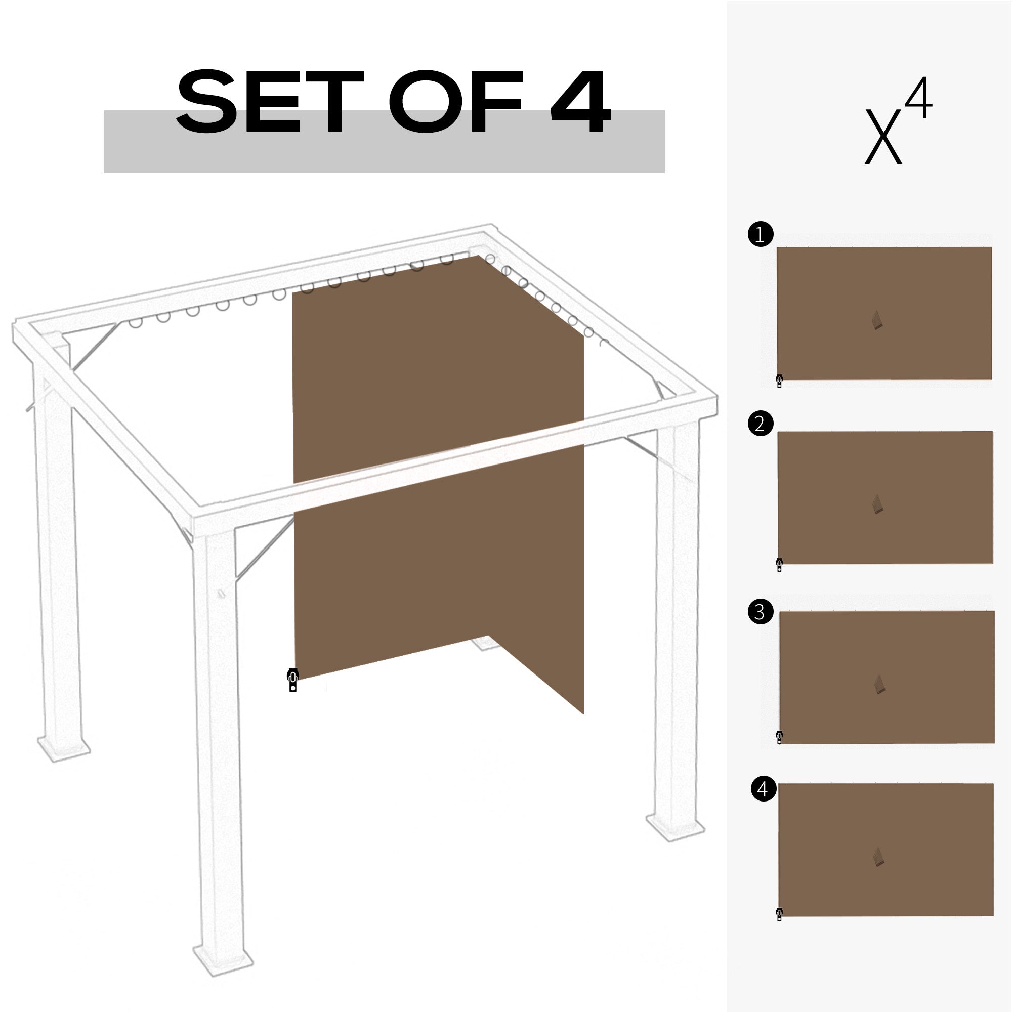 10' x 10' Universal Gazebo Sidewall Set with 4 Panels, Hooks/C-Rings Included for Pergolas &; Cabanas, Brown Gazebo Sidewalls at Gallery Canada