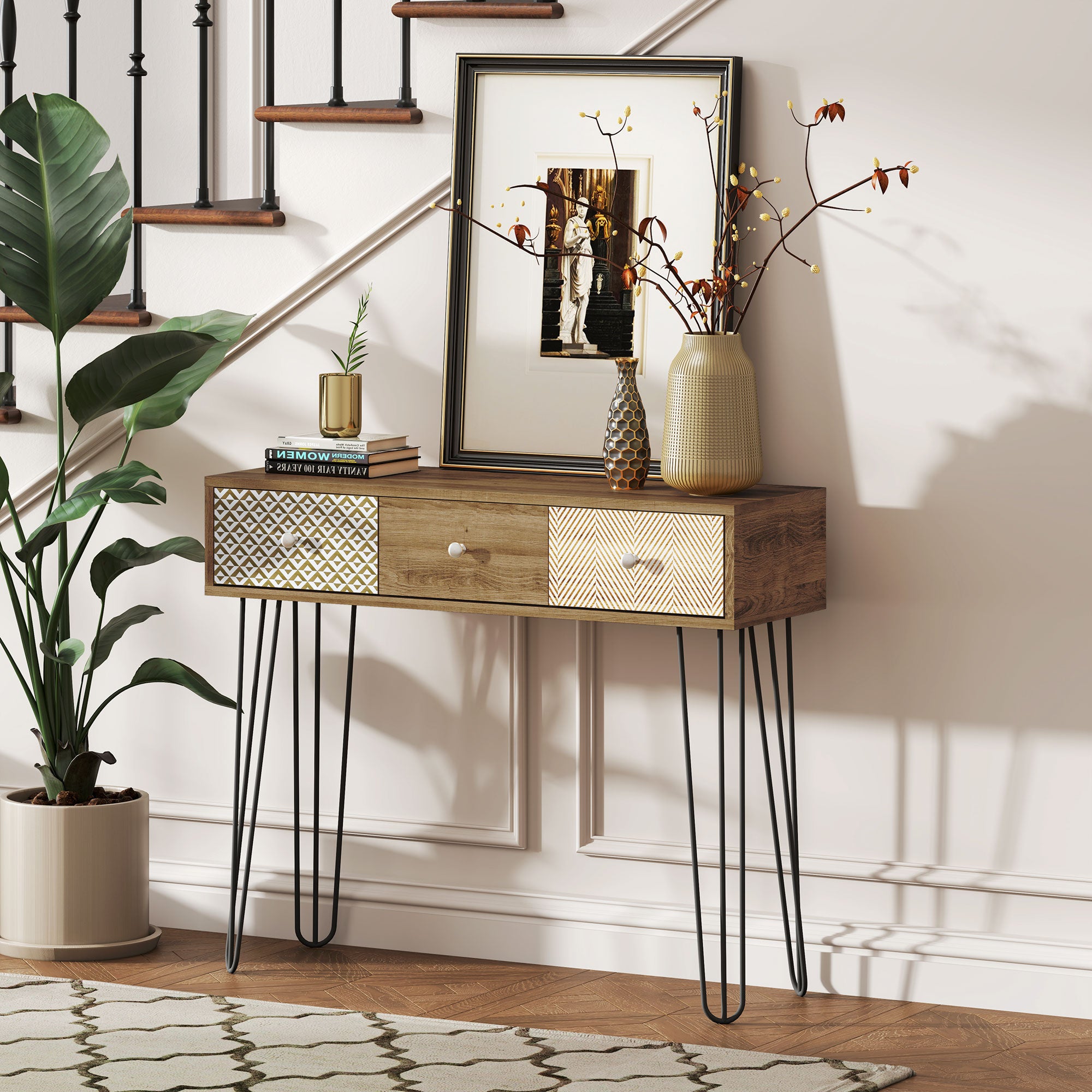 Narrow Console Table with Drawers, 35.4