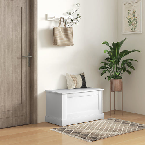 31.5 Inches Storage Chest, Storage Trunk with Safety Hinge, Wooden Box for Living Room, White Wood Grain