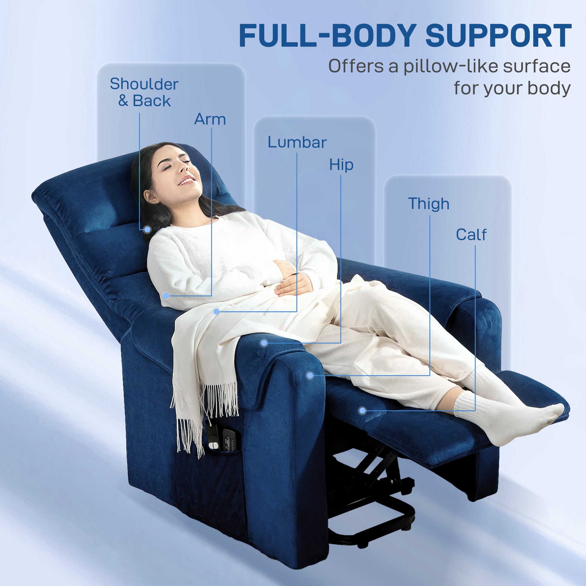 Lift Chair for Elderly, Massage Recliner Chair with 8 Vibration Points, Footrest, Remote Control, Side Pockets Dark Blue Sofas & Reclining Chairs at Gallery Canada