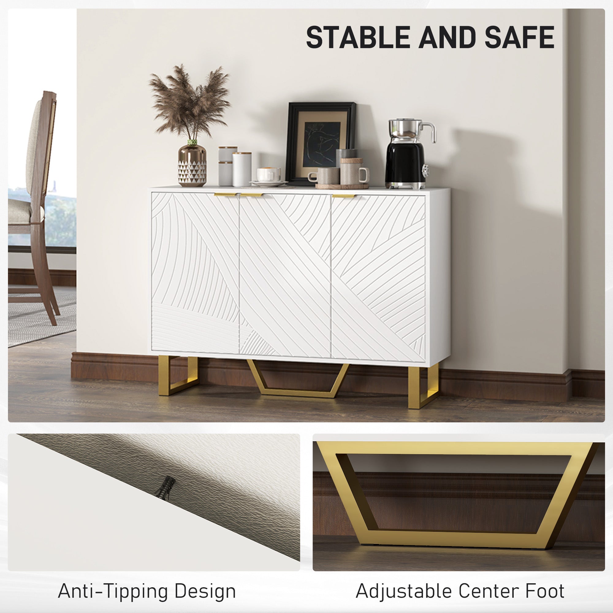 Sideboard Buffet Cabinet with Adjustable Shelves, Living Room Cabinet, TV Cabinet for 50 Inch TV, White Storage Cabinets at Gallery Canada