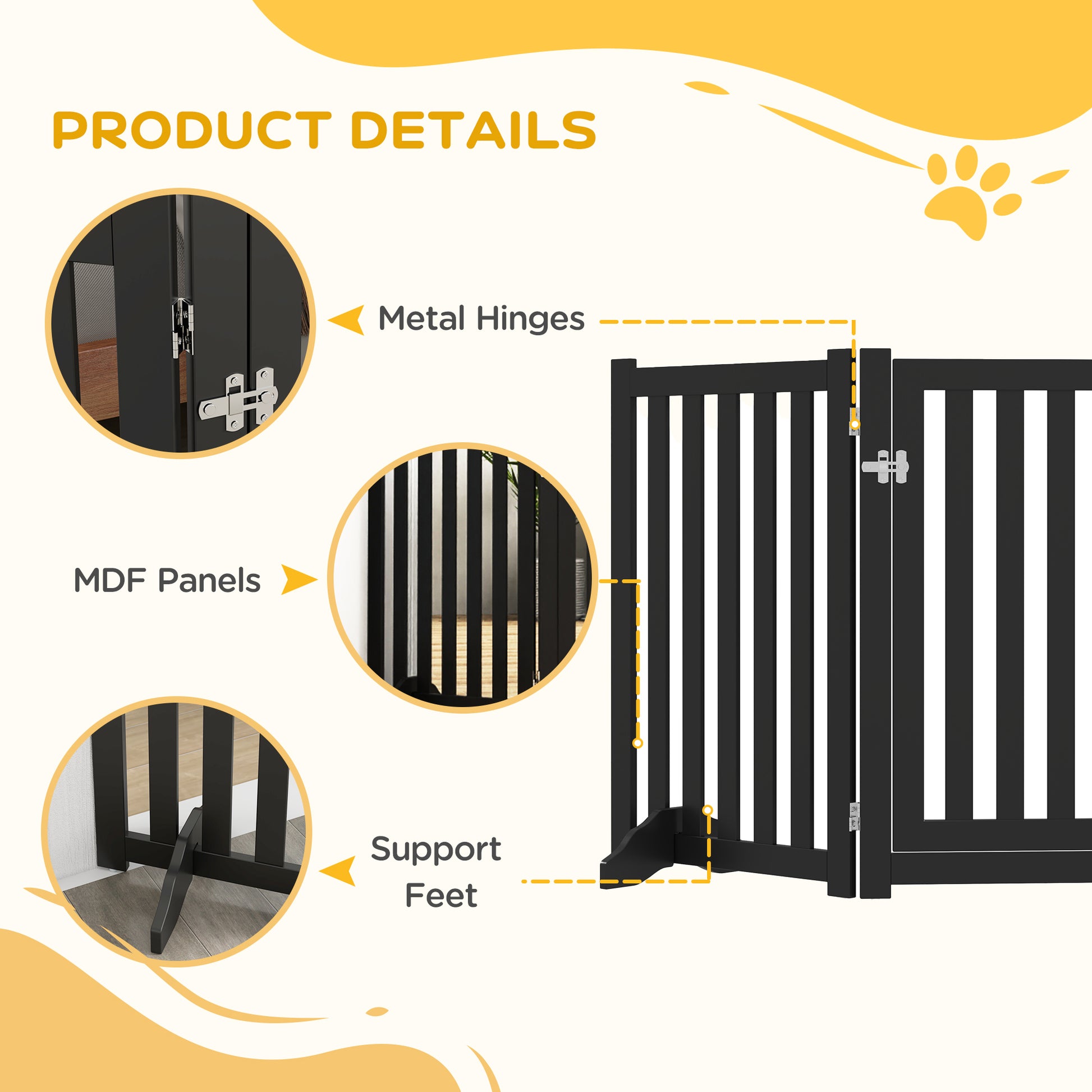 3-Panel Foldable Dog Gate with Feet for Medium Dogs and Below, Black Houses, Kennels & Pens   at Gallery Canada