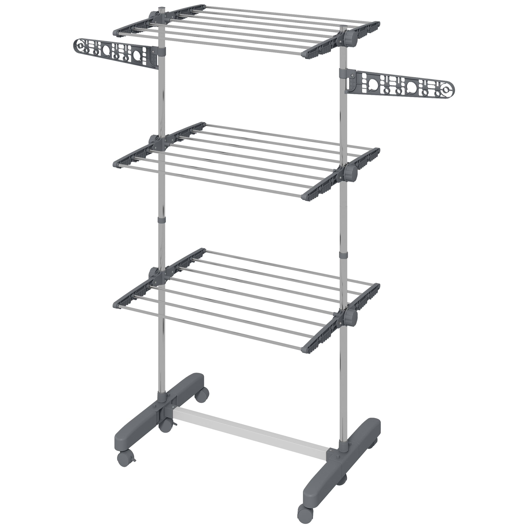 Stainless Steel 3-Tier Collapsible Clothes Drying Rack with Wheels, Grey Bath Accessories Grey and Silver  at Gallery Canada