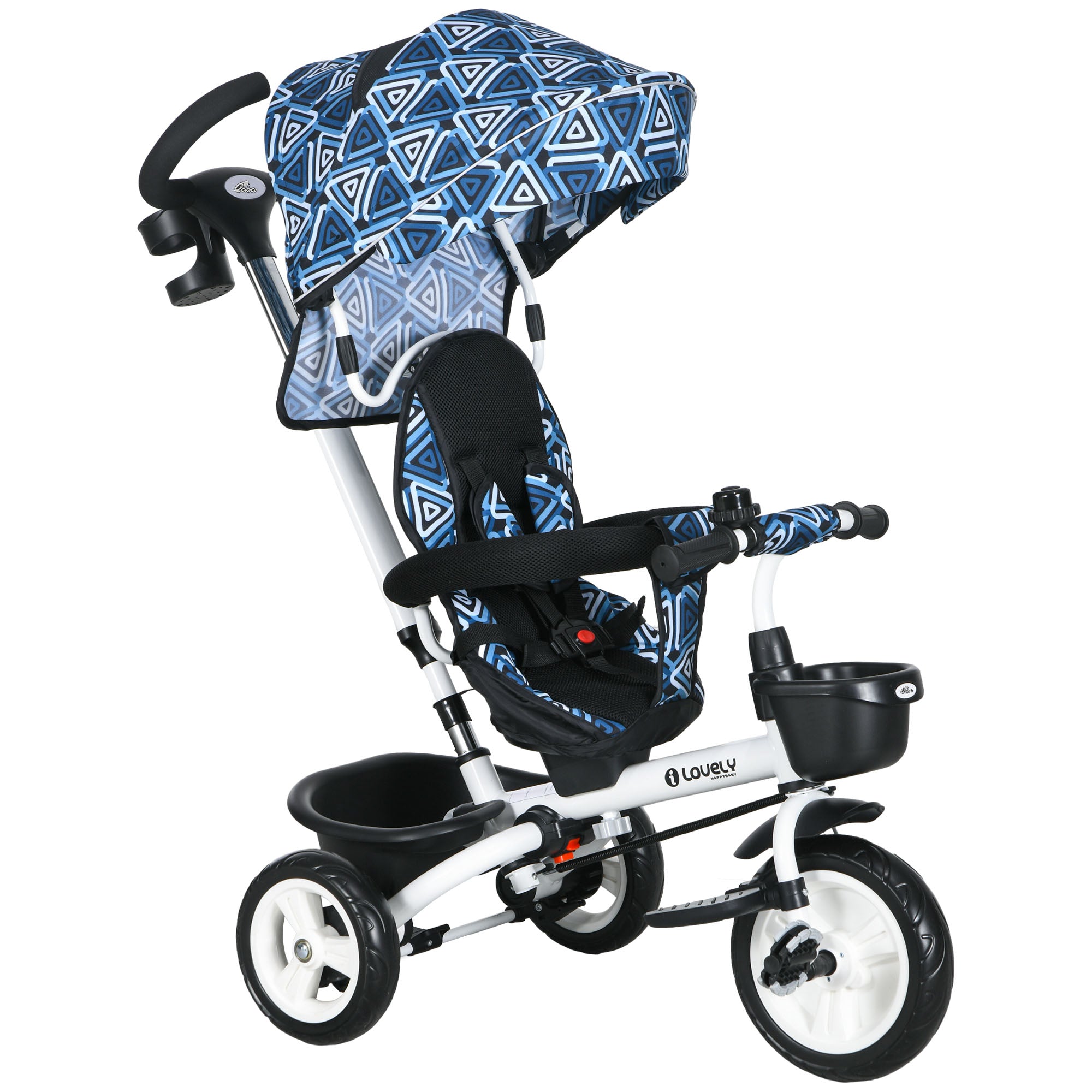 6 in 1 Toddler Tricycle with Parent Push Handle, Canopy, Storage Baskets, Cupholder, Light Blue Tricycles for Kids at Gallery Canada