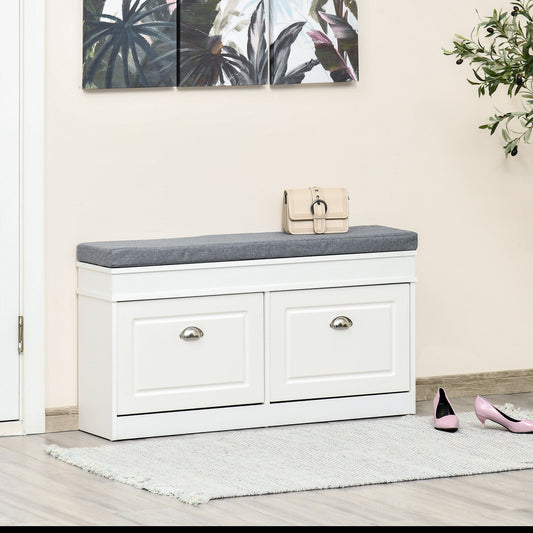 Shoe Bench, Shoe Storage Bench for Entryway, Entrance Bench with Cushion, 2 Flip Drawers and Adjustable Shelf for Hallway, Holds 8 Pairs, White Shoe Storage Cabinets & Racks Multi Colour  at Gallery Canada