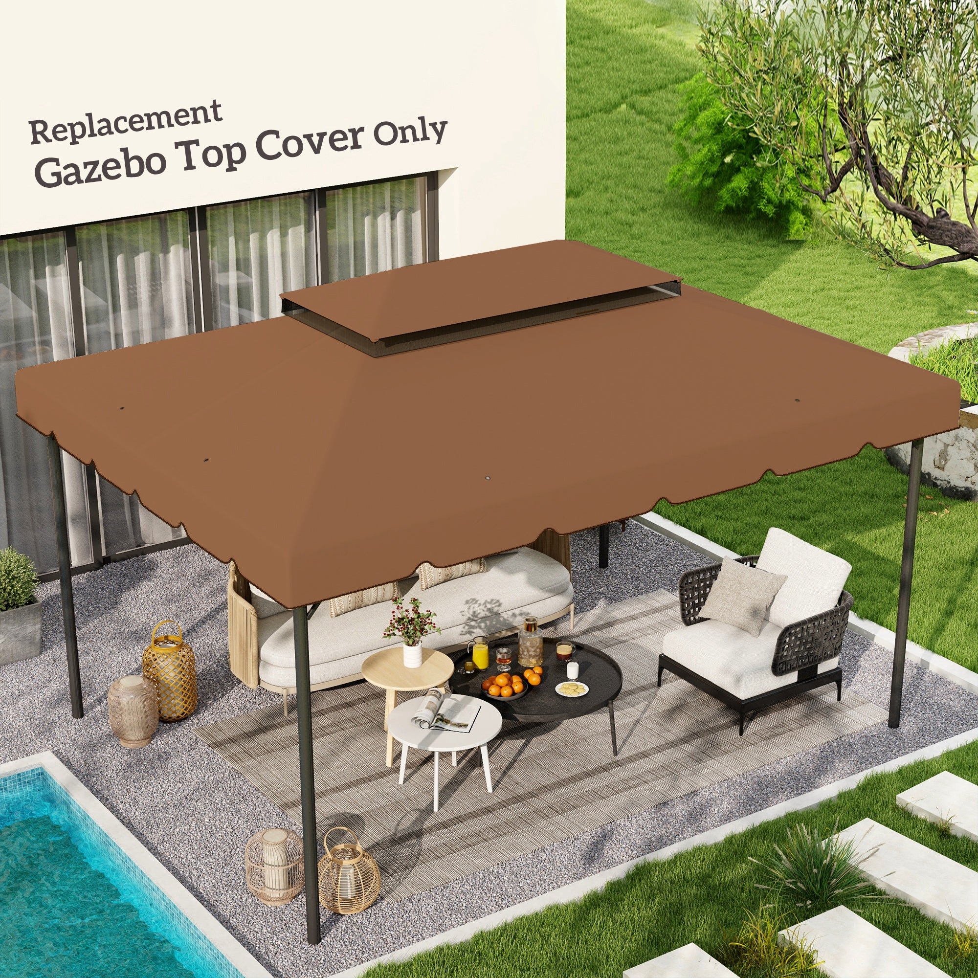 13.1' x 9.8' Gazebo Replacement Canopy, Gazebo Top Cover with Double Vented Roof for Garden Patio(TOP ONLY), Coffee Gazebo Canopy Replacement at Gallery Canada
