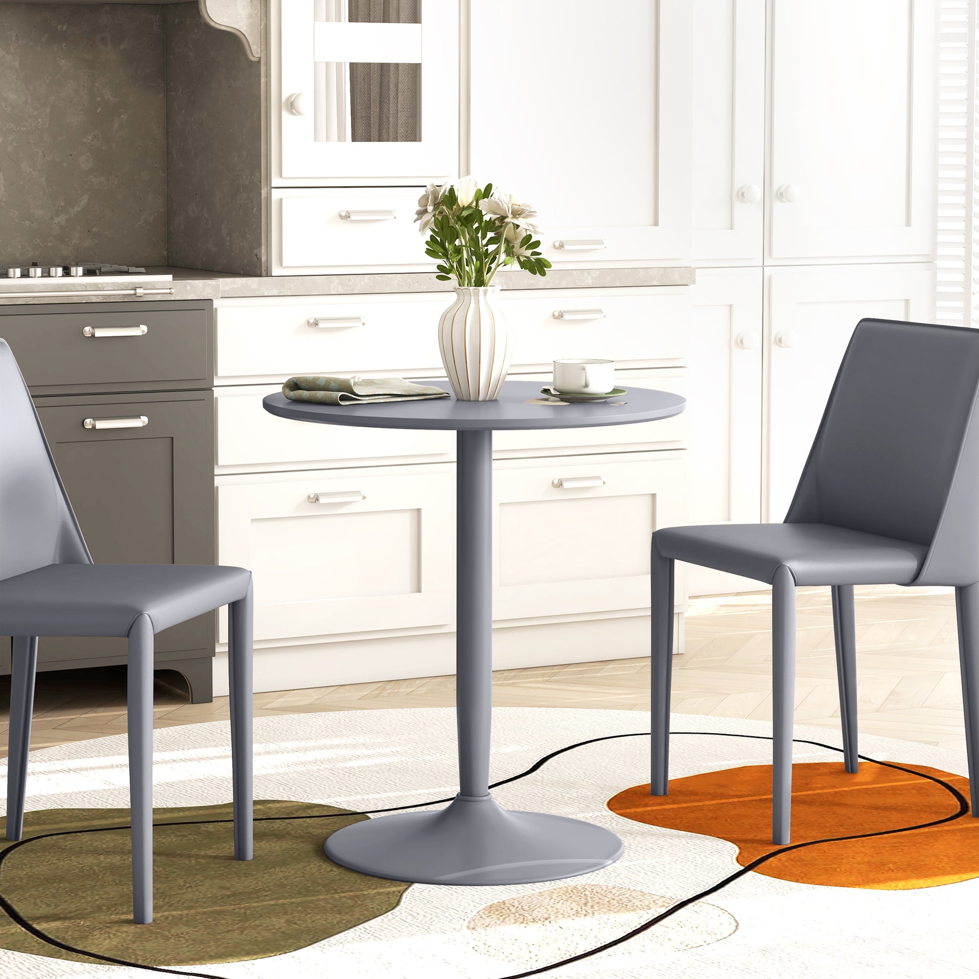 Modern Kitchen Table for 2, Round Dining Table with Steel Base for Living Room, Dining Room, Grey Dining Chairs Grey  at Gallery Canada