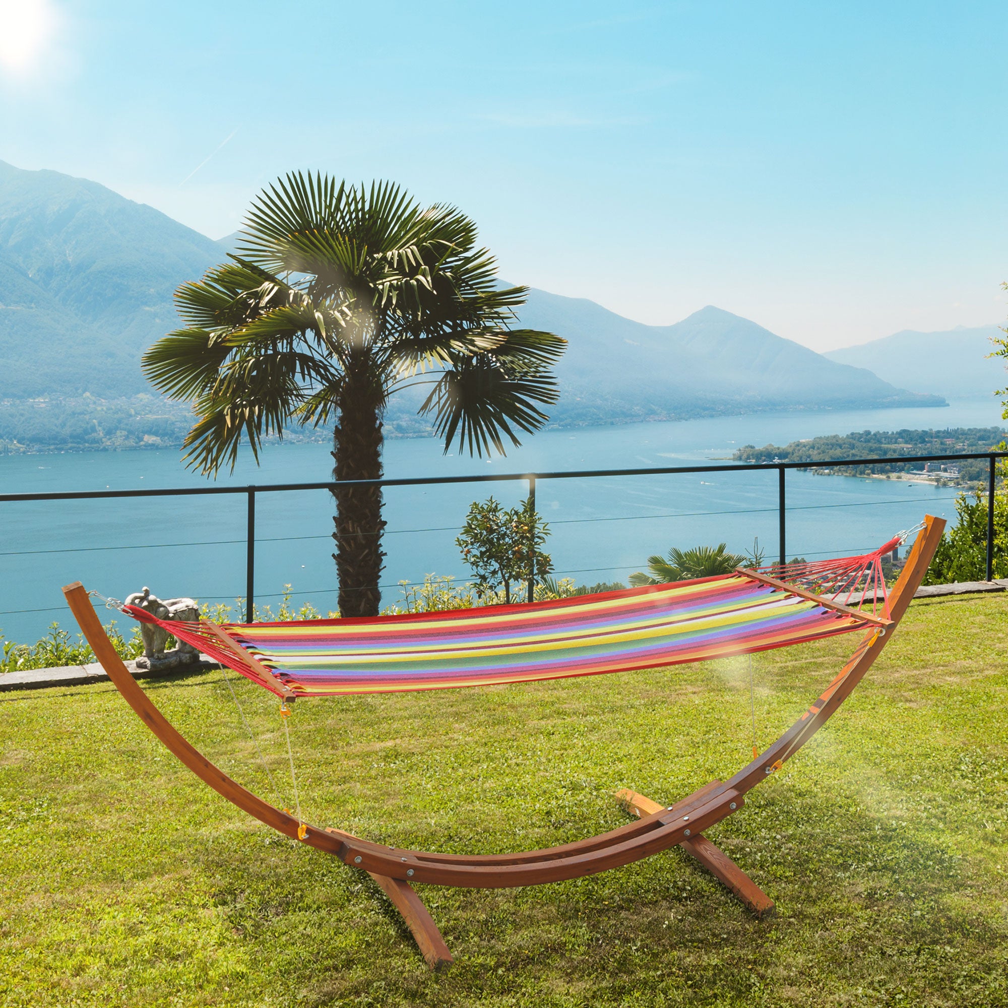 10' Outdoor Swing Hammock, Hammock with Wood Stand Rainbow Bed, Heavy Duty Roman Arc Hammock for Patio, Backyard, Balcony, Porch, Multi Color Hammocks with Stand at Gallery Canada