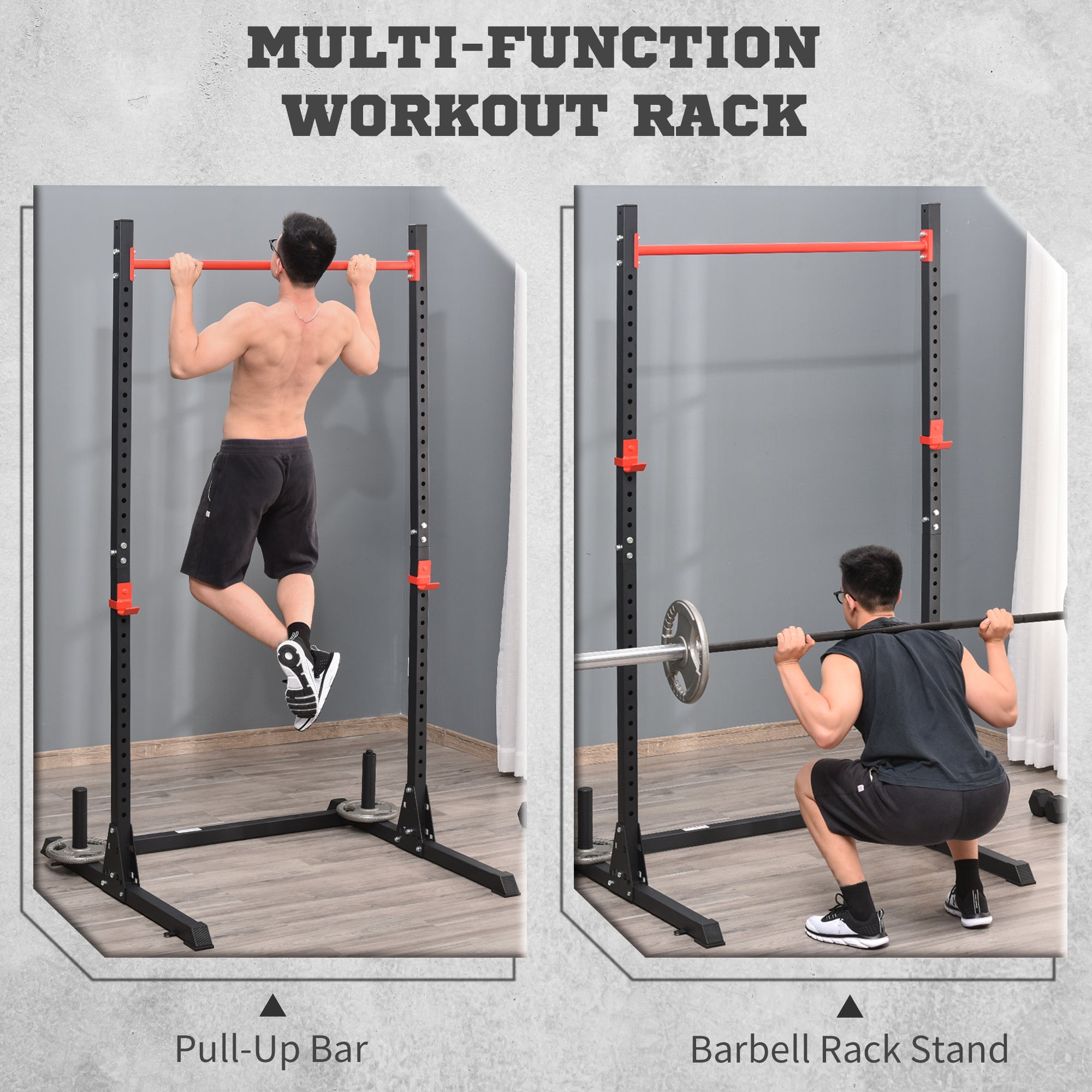 Adjustable Barbell Power Rack Squat Stand Strength Training Fitness Pull Up Weight Cage Home Gym Black Power Towers at Gallery Canada