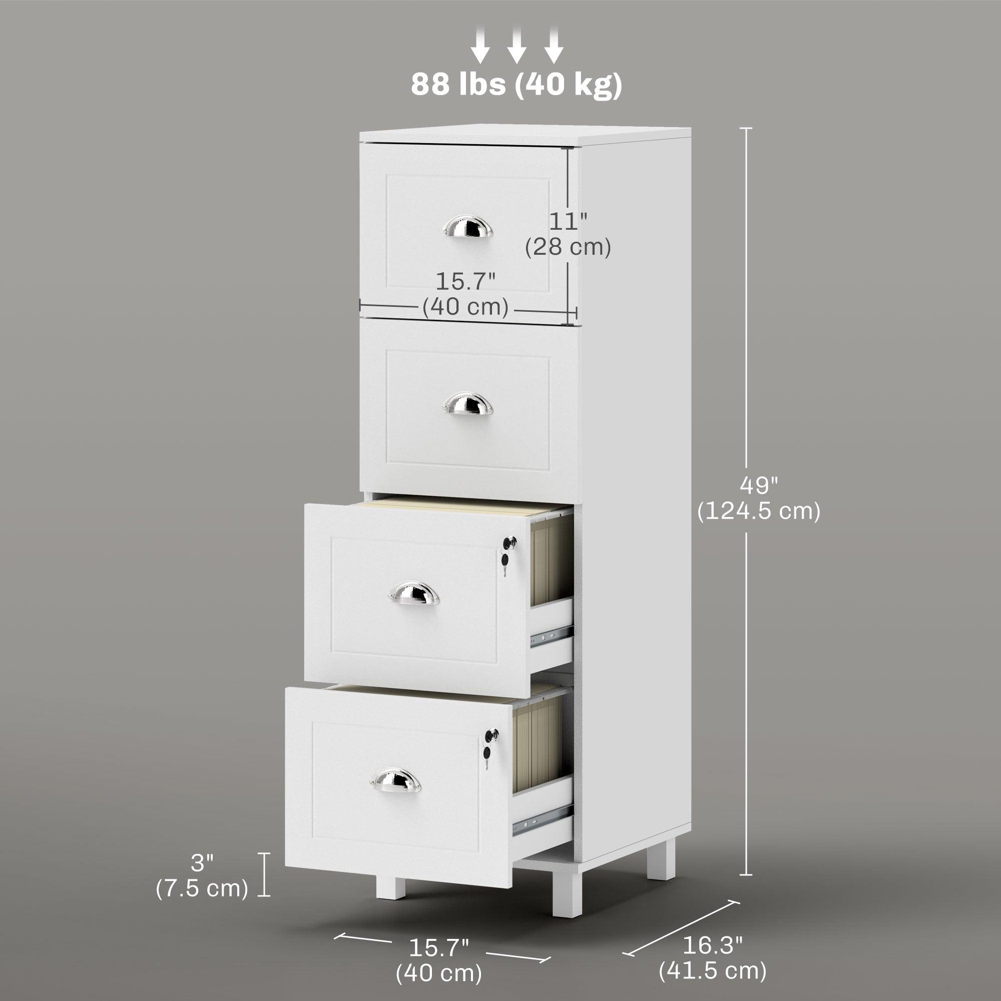 4 Drawer File Cabinet with Lock, Office Filing Cabinet, A4 Letter Size, Hanging File Folders, White Office Cabinets & Cupboards at Gallery Canada
