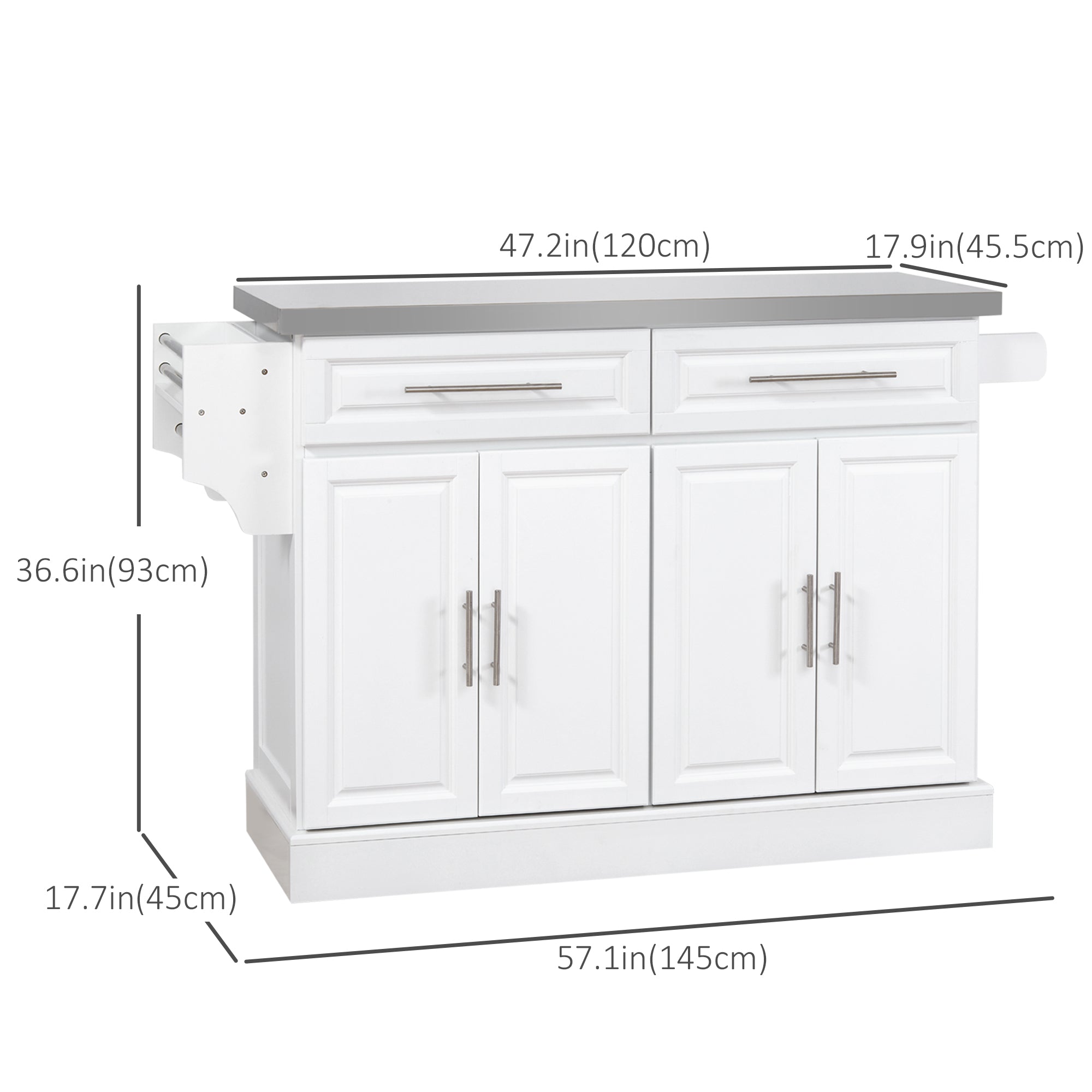 Rolling Kitchen Island with Storage and Stainless Steel Top, Kitchen Trolley with Drawers, Cabinets, Towel Rack Kitchen Islands & Kitchen Carts   at Gallery Canada