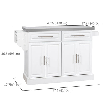 Rolling Kitchen Island with Storage and Stainless Steel Top, Kitchen Trolley with Drawers, Cabinets, Towel Rack Kitchen Islands & Kitchen Carts   at Gallery Canada