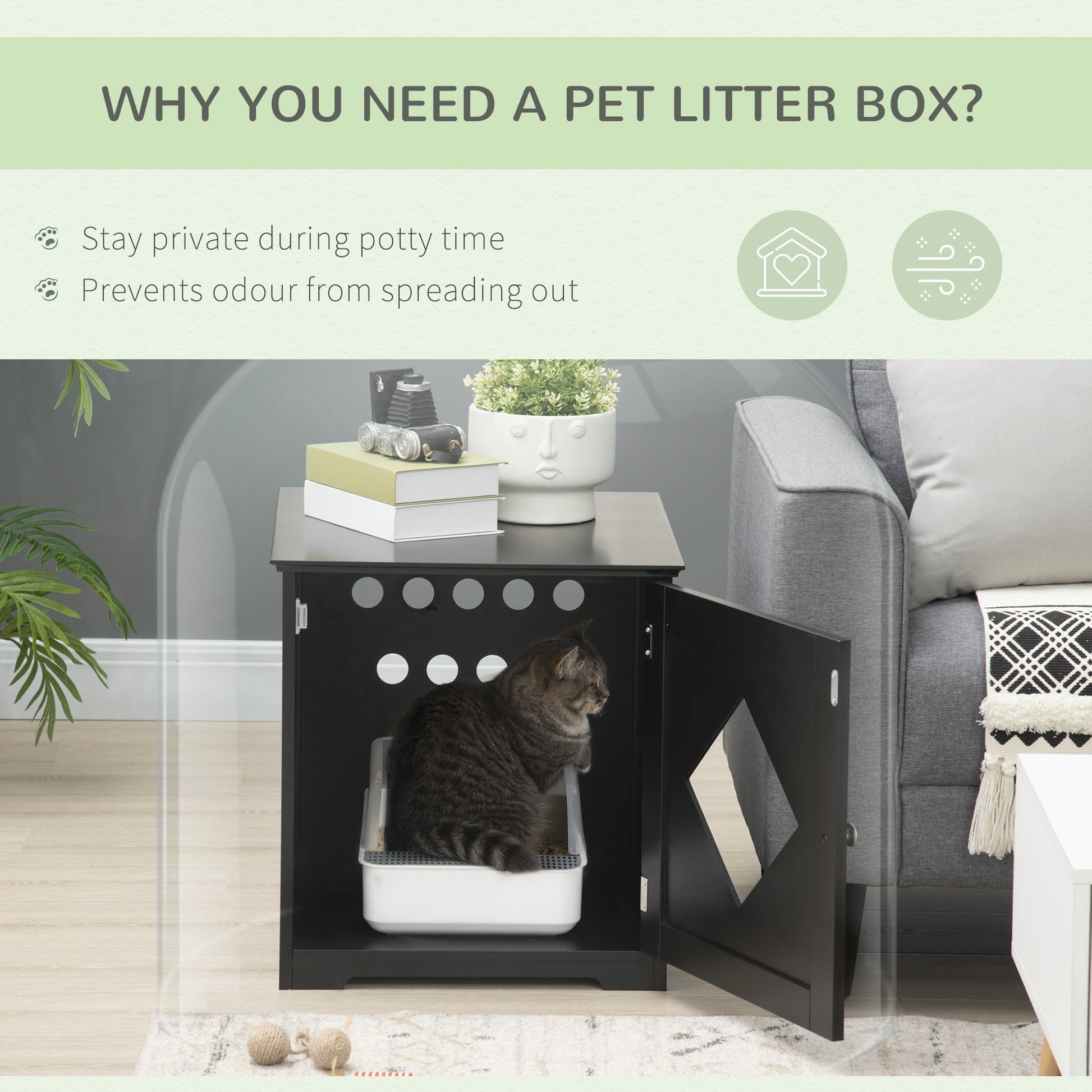 Cat Litter Box Enclosure End Table, Indoor Cat Washroom with Magnetic Door, Hidden Litter Box Nightstand with Large Tabletop, Easy Assembly, Black Cat Litter Box Enclosures   at Gallery Canada