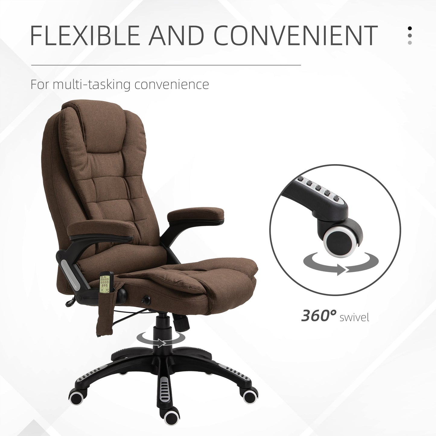 6 Point Vibrating Massage Office Chair High Back Executive Chair with Reclining Back, Swivel Wheels, Brown - Gallery Canada