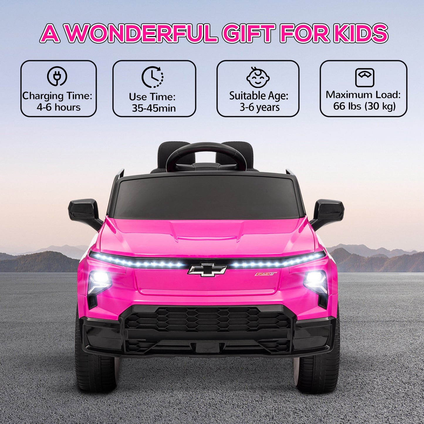 12V CHEVROLET SILVERADO EV RST Licensed Kids Car w/ Remote, Spring Suspension, Soft Start, Training Wheels, Pink Electric Toy Cars   at Gallery Canada