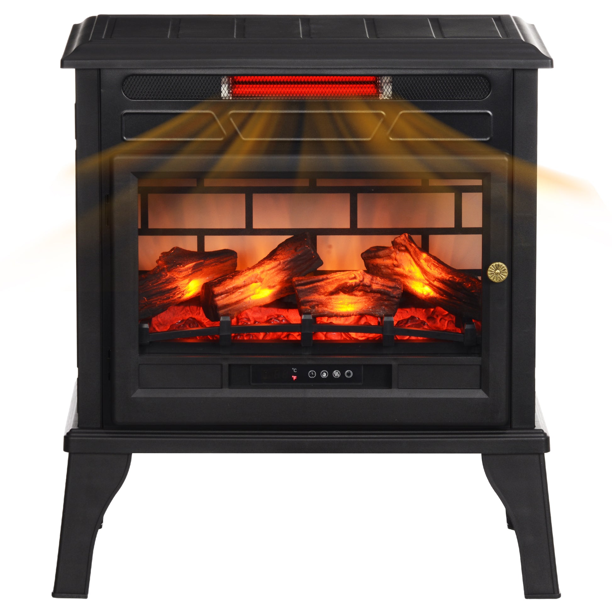 24" Electric Fireplace Stove, 1000W/1500W Freestanding Fireplace Heater with Realistic 3D Flame Effect, Remote, Black Electric Fireplaces at Gallery Canada