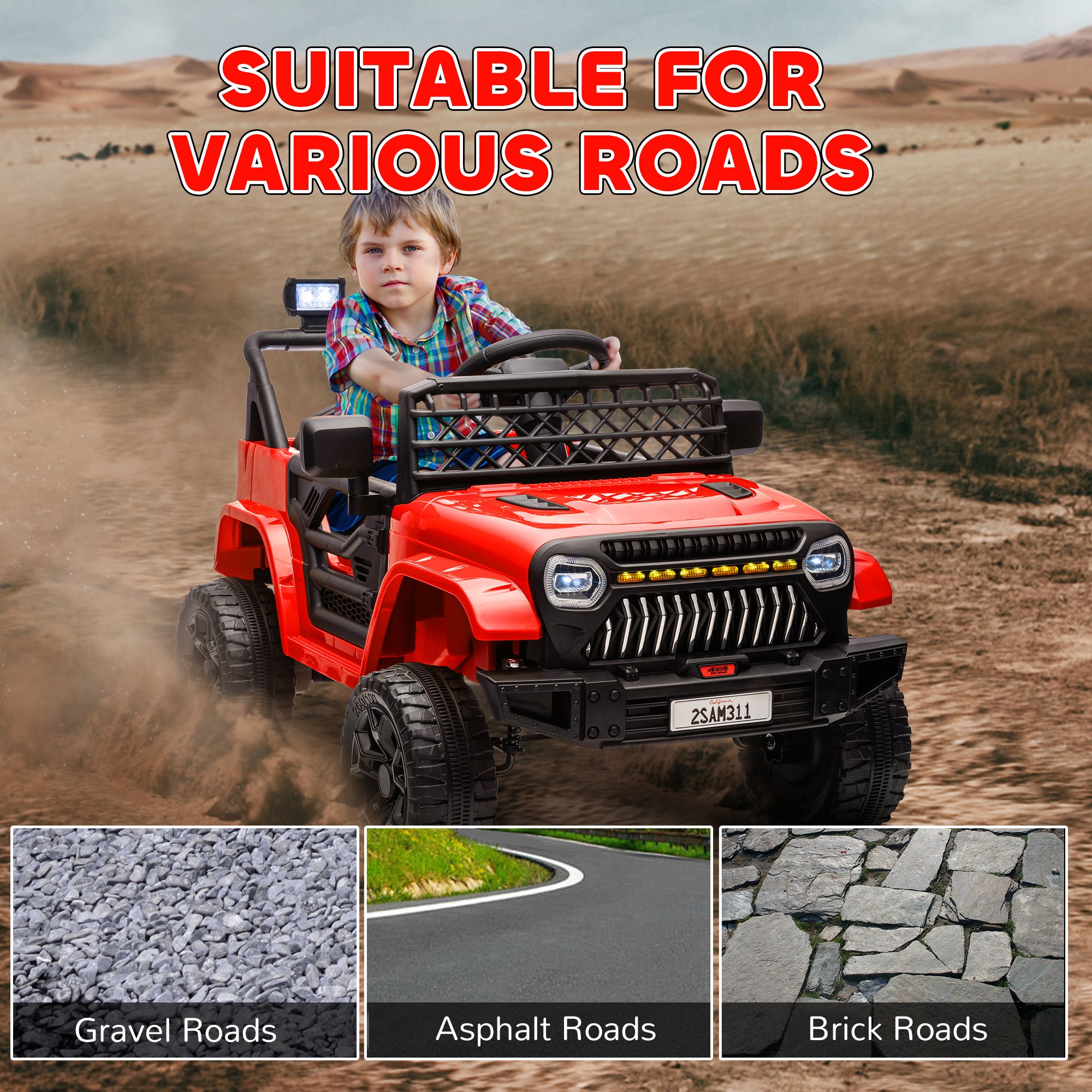 12V Ride on Truck, Electric Car for Kids with Remote Control, Suspension, 3 Speeds, USB Music Headlights, Red Electric Toy Cars   at Gallery Canada