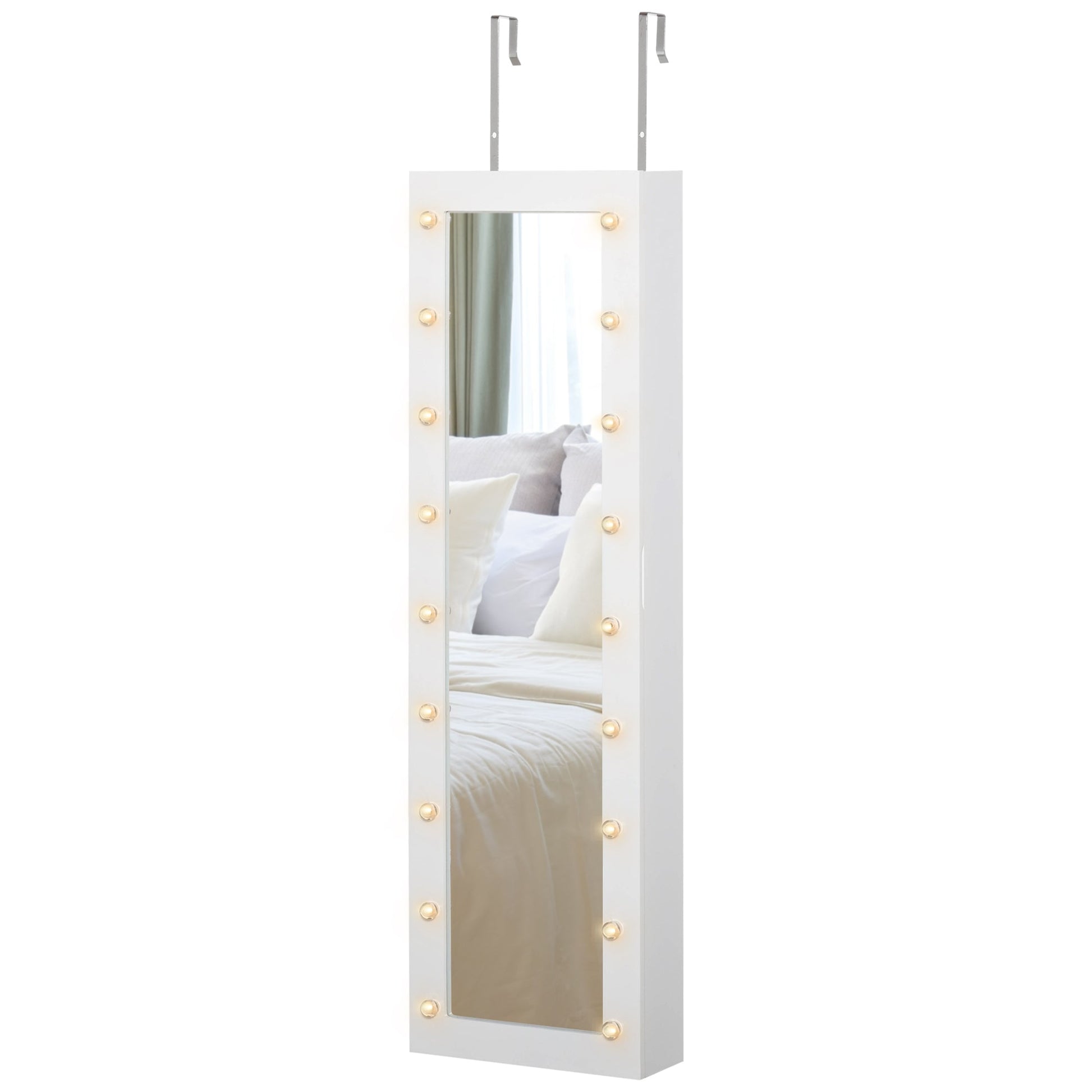 Jewelry Armoire with Mirror, Jewelry Cabinet with 18 LED Lights, Wall-Mounted and Over-The-Door Cabinet with 3 Mountable Heights and Drawer, White Jewelry Armoire & Jewellery Mirror Cabinets White  at Gallery Canada