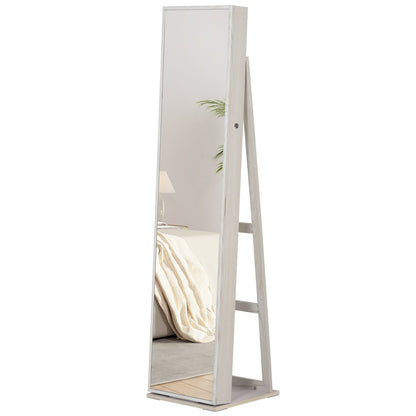 Jewelry Cabinet, Lockable Storage Organizer with Full-Length Mirror, LED Lights, Standing Jewelry Armoire in White Wood Jewelry Armoire & Jewellery Mirror Cabinets White Wood Grain  at Gallery Canada