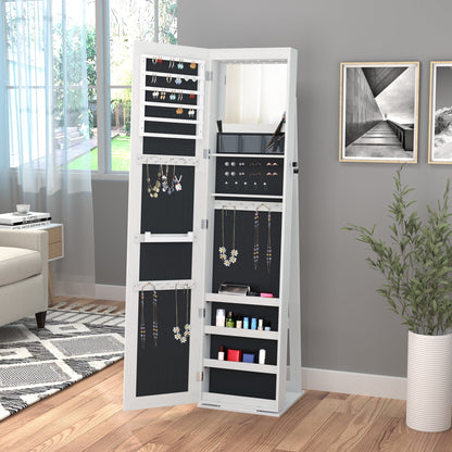 Jewelry Cabinet, Lockable Storage Organizer with Full-Length Mirror, LED Lights, Standing Jewelry Armoire in White Wood Jewelry Armoire & Jewellery Mirror Cabinets   at Gallery Canada