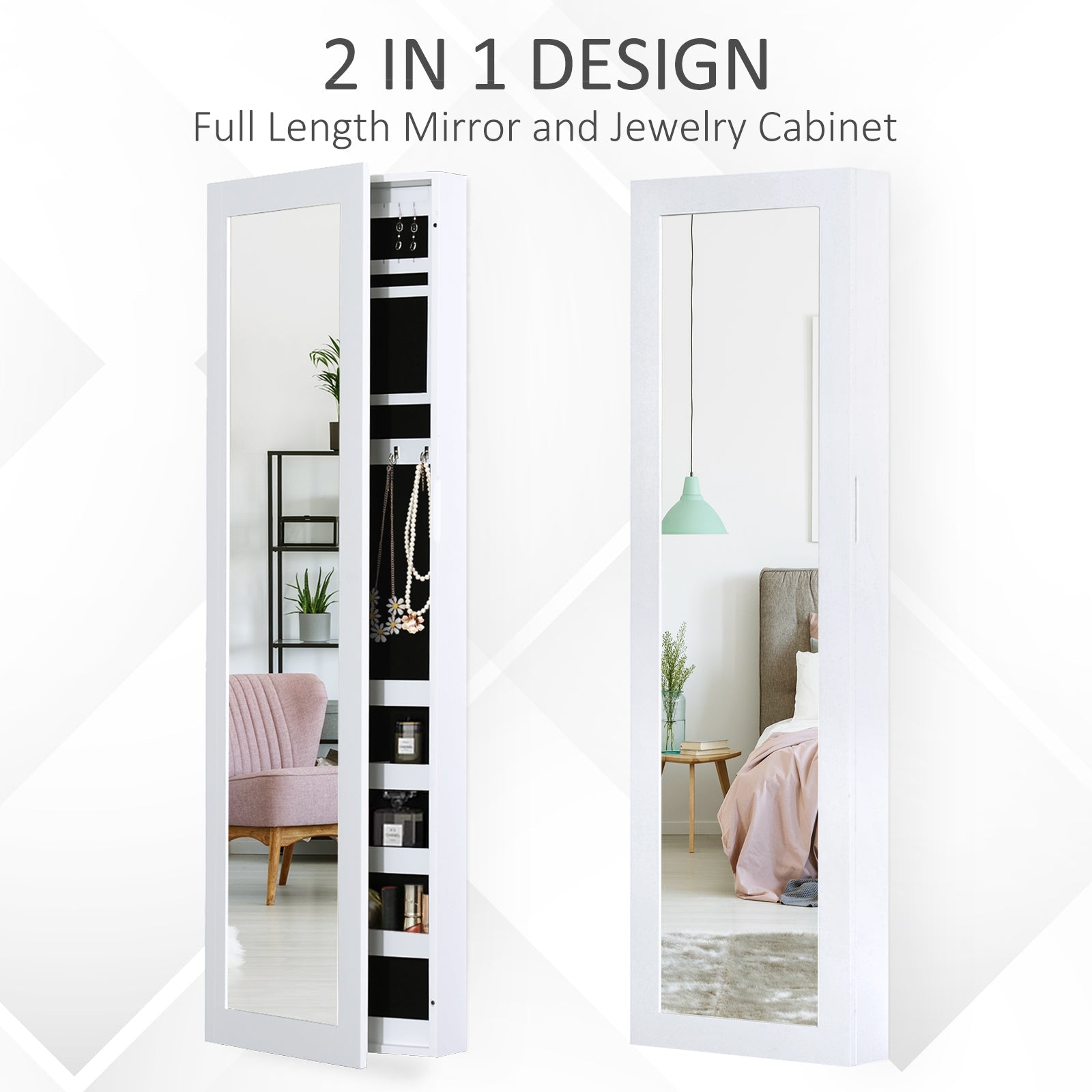 Jewelry Cabinet with Full Length Mirror, Wall Mounted Jewelry Armoire Storage Organizer, White Jewelry Armoire & Jewellery Mirror Cabinets   at Gallery Canada