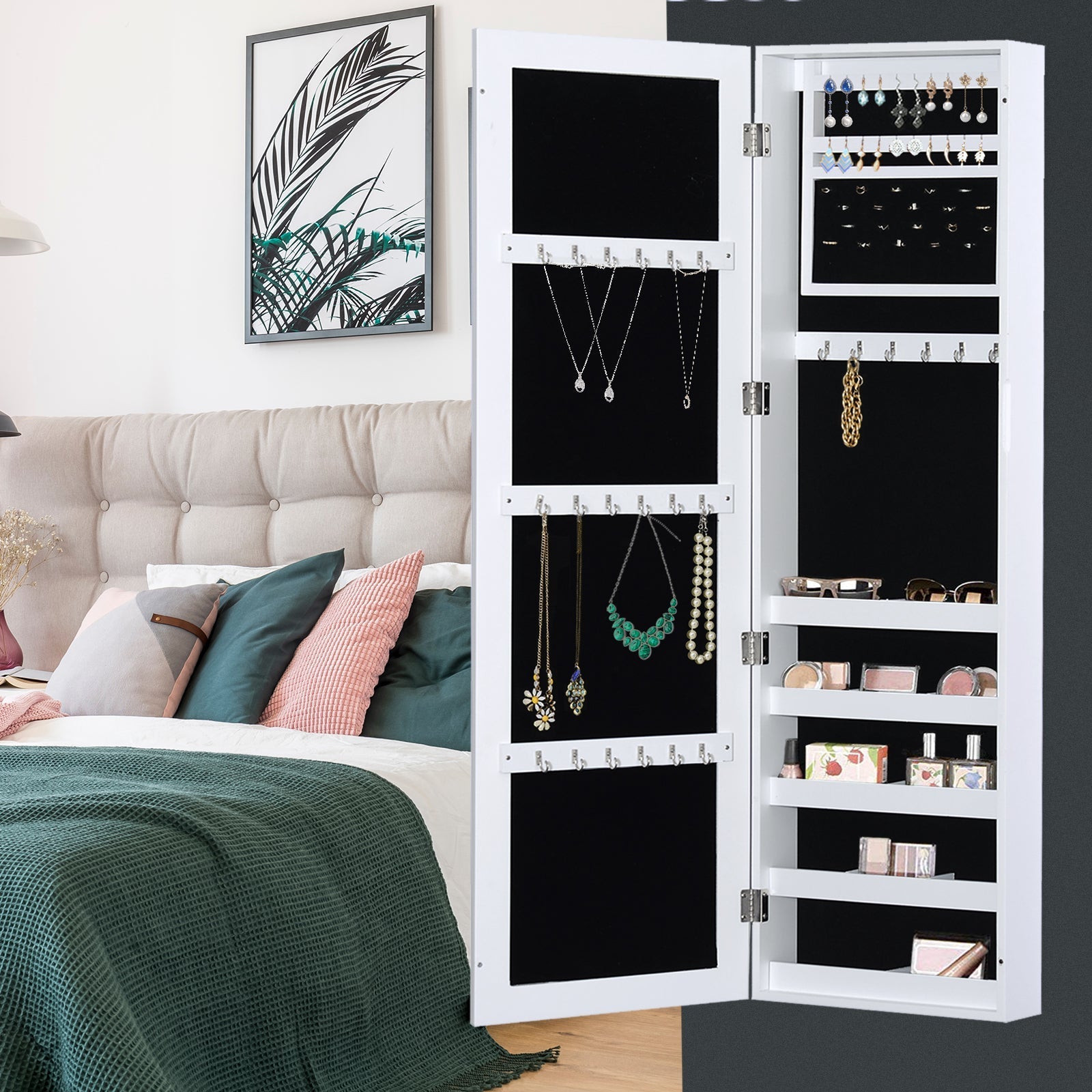 Jewelry Cabinet with Full Length Mirror, Wall Mounted Jewelry Armoire Storage Organizer, White Jewelry Armoire & Jewellery Mirror Cabinets   at Gallery Canada