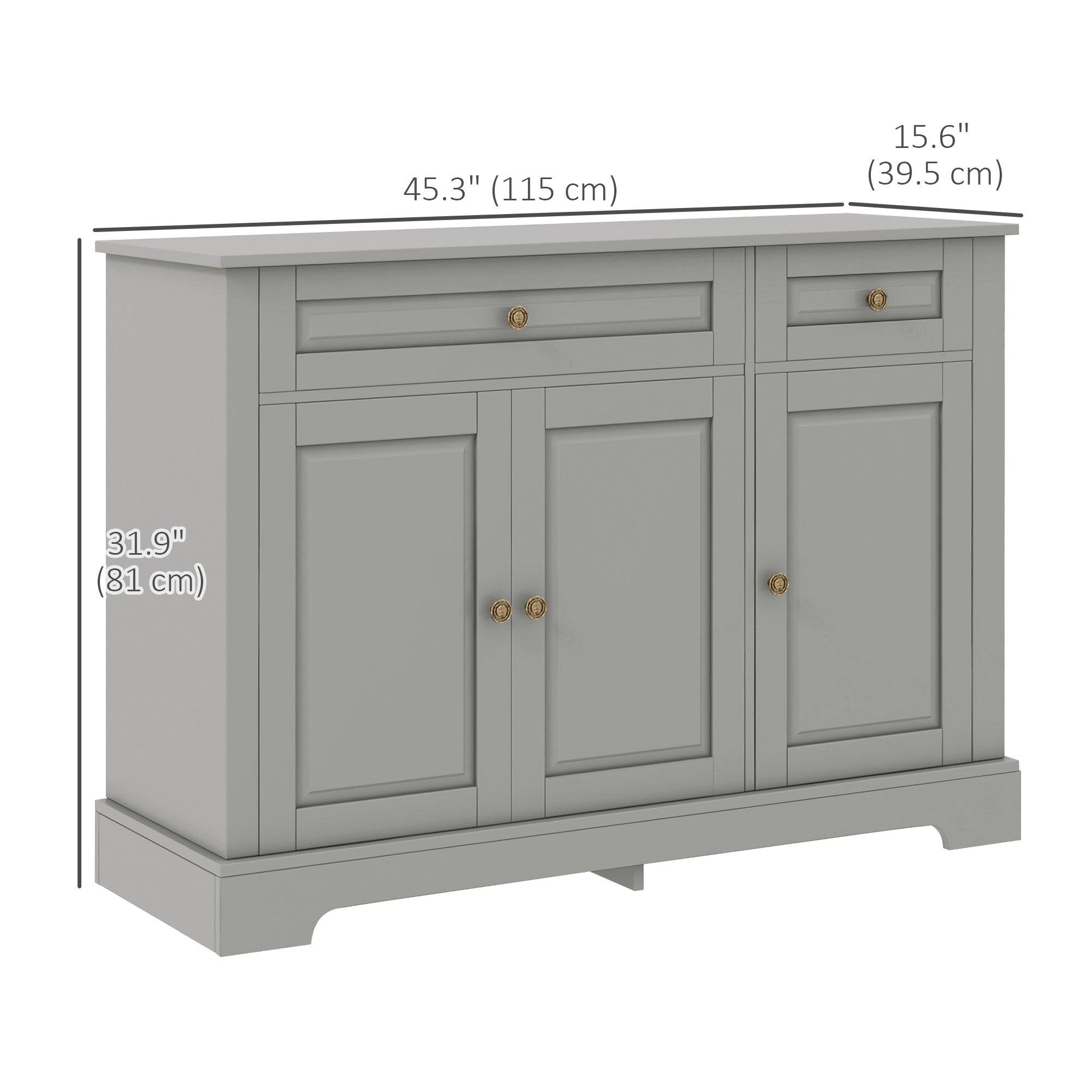 Modern Sideboard Cabinet, Buffet Cabinet with 2 Drawers and Adjustable Shelves, Buffets Tables for Dining Room, Grey Bar Cabinets at Gallery Canada