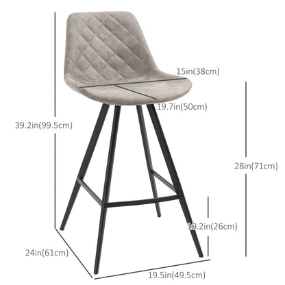 Counter Height Bar Stools Set of 2, Microfiber Cloth Bar Chairs with Metal Leg, Padded Seat, Counter Stools for Kitchen Island, Grey Bar Stools   at Gallery Canada