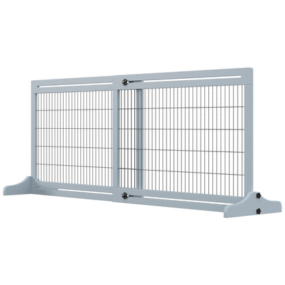 41"-72" Wooden Freestanding Pet Gate with Support Feet, for Small Medium Dogs, Grey Houses, Kennels & Pens   at Gallery Canada