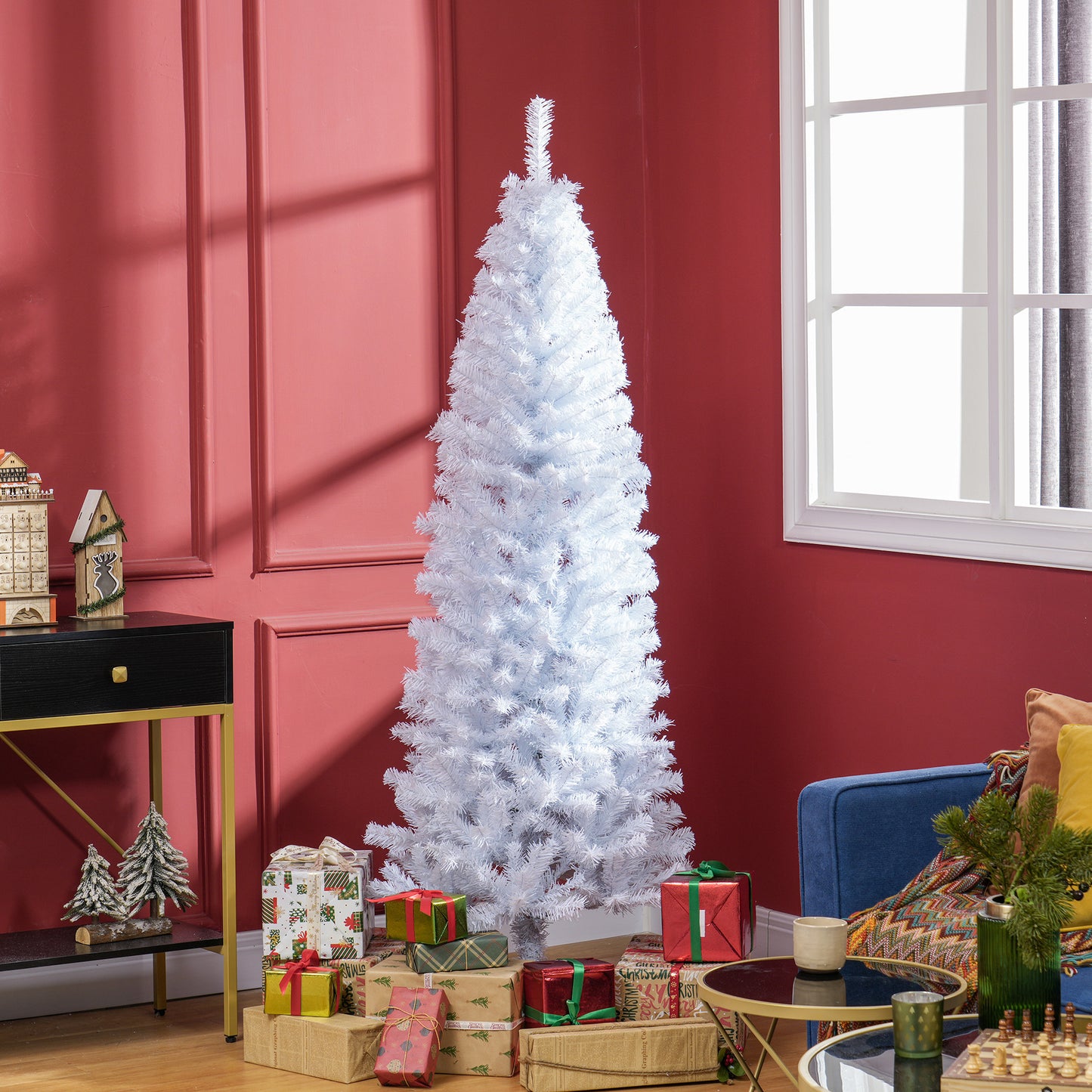 6FT Pencil Christmas Tree, Artificial Christmas Tree with Automatic Open for Home Party, White Pencil Christmas Trees White  at Gallery Canada