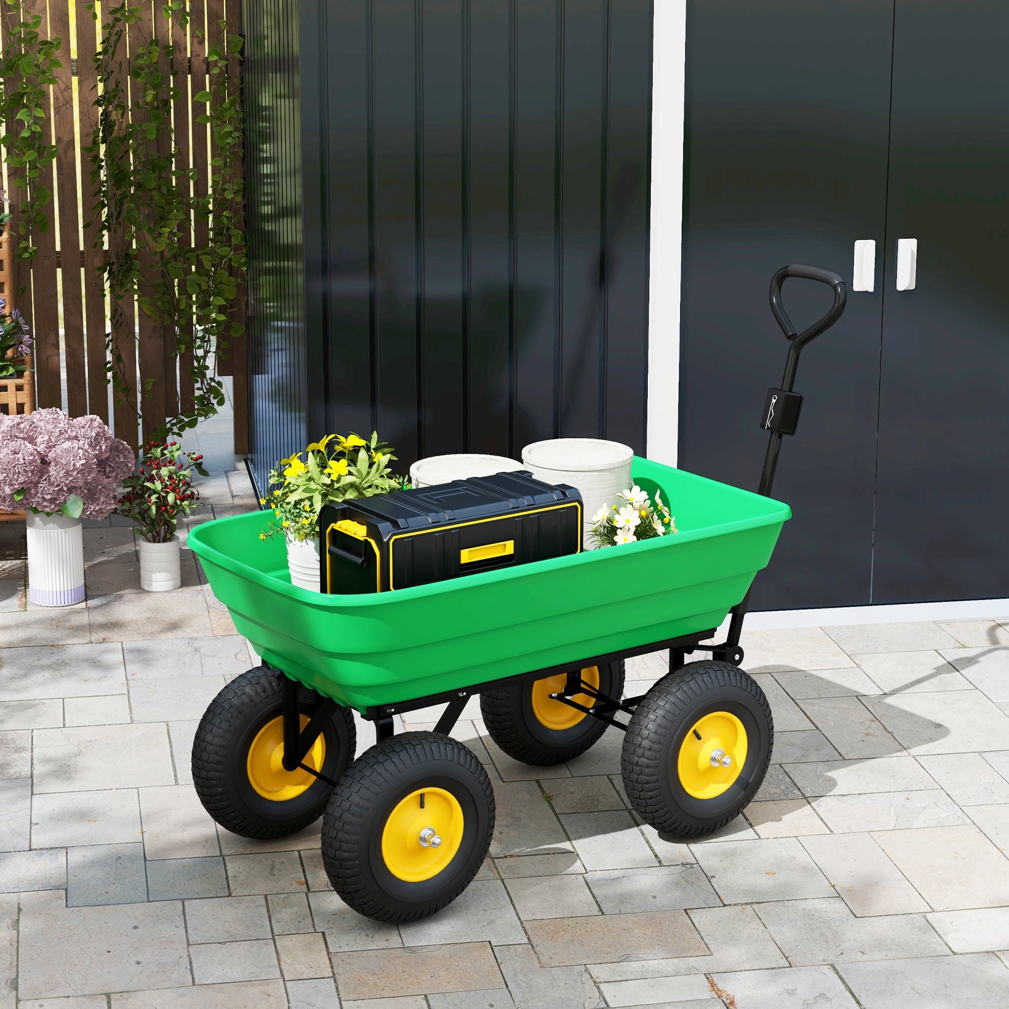 Garden Dump Cart Heavy Duty 440lbs Wagon with Steel Frame and 12