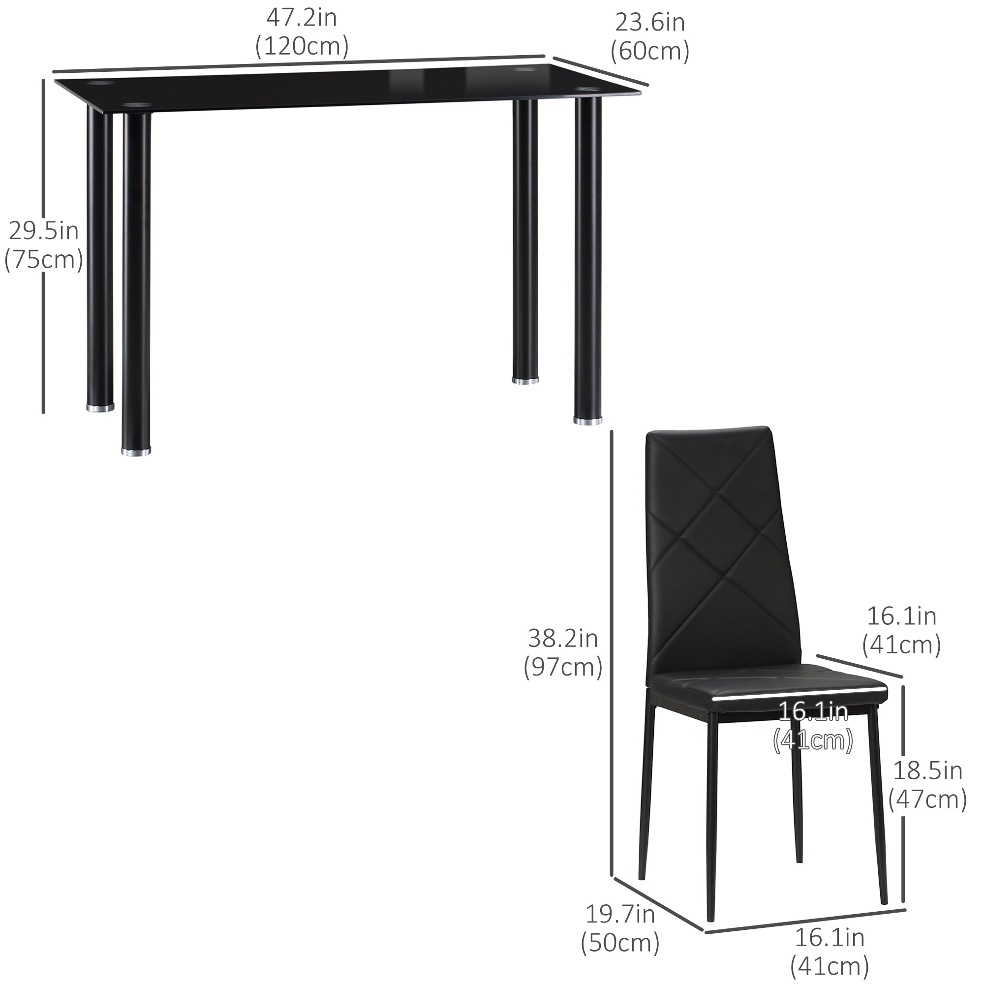 Dining Table and Chairs Set for 4, Modern 5 Pieces Kitchen Table Set with Glass Table, Padded Seat and Steel Frame Bar Sets   at Gallery Canada