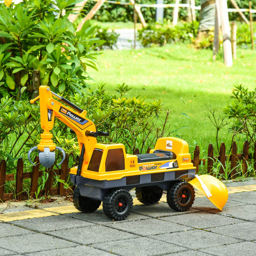 2-in-1 Ride-On Excavator Truck Toy with Music and Lights, Yellow