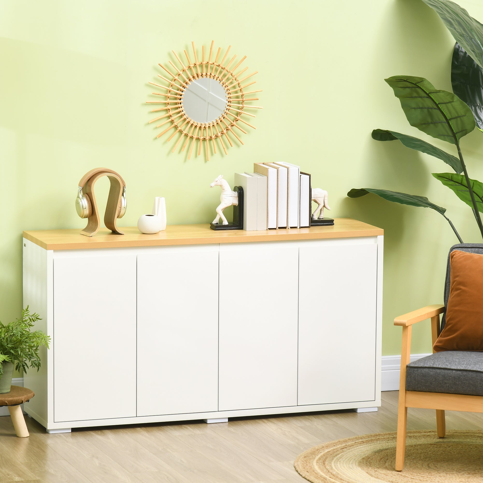 Sideboard Cabinet, Buffet Table with 2 Double Door Cupboards and Adjustable Shelves for Living Room, Entryway, White Bar Cabinets   at Gallery Canada