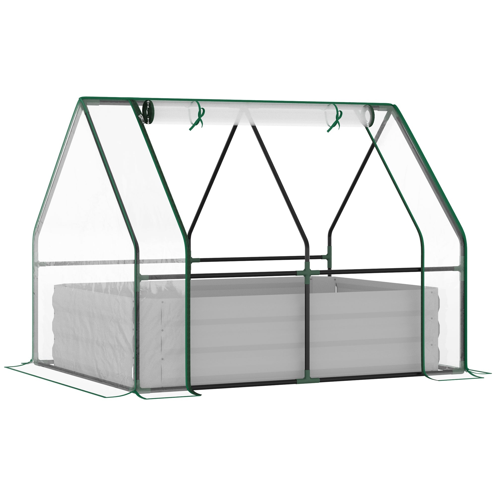 Steel Outdoor Raised Garden Bed with Greenhouse,Cover, Roll Up Door, Dual Use, 50