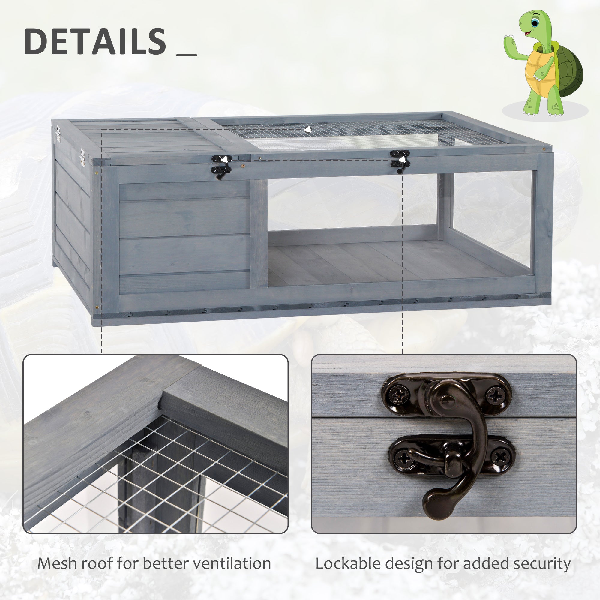 Wood Tortoise House Indoor Outdoor Turtle Habitat Reptile Cage for Lizards, Geckos 35.75