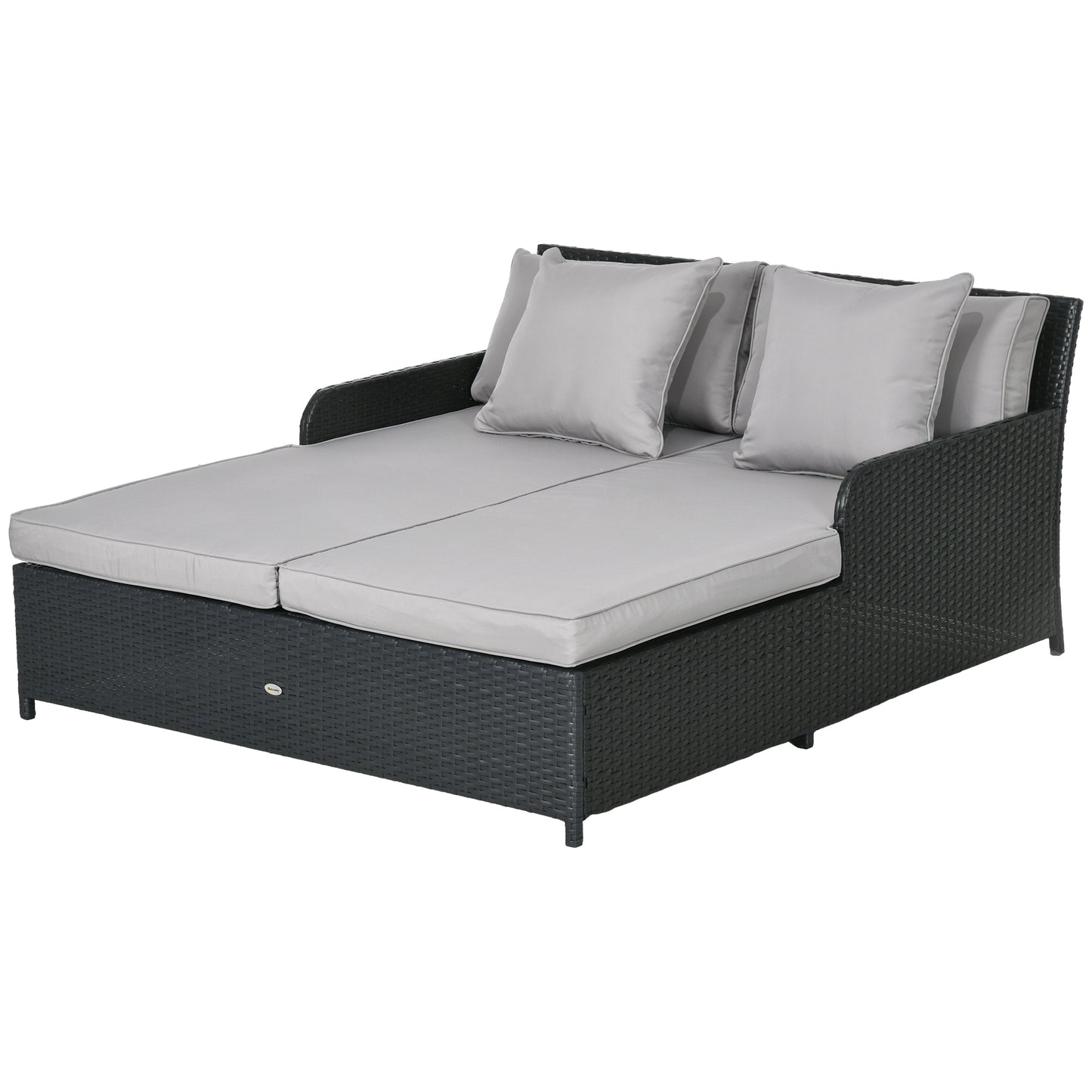 Patio Rattan Double Lounge Daybed, Outdoor Wicker Armrests Chaise Lounge for 2-Person with Cushion &; Pillow, Grey Daybeds   at Gallery Canada