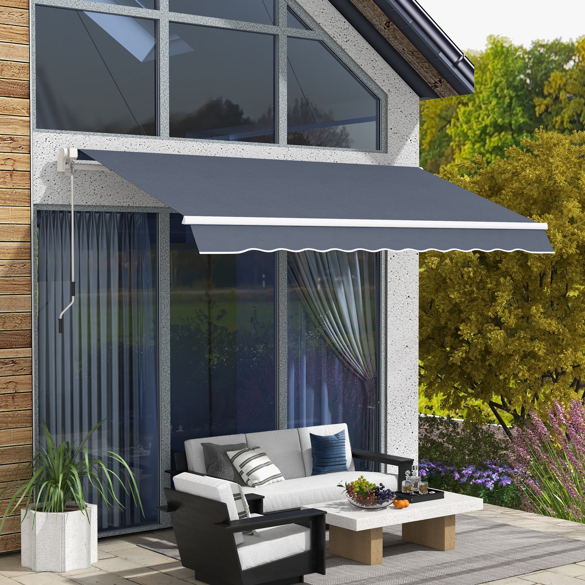 12' x 8' Retractable Patio Awning Sunshade Shelter with Manual Crank Handle UV &; Water-Resistant for Deck Balcony Grey Deck Awnings at Gallery Canada