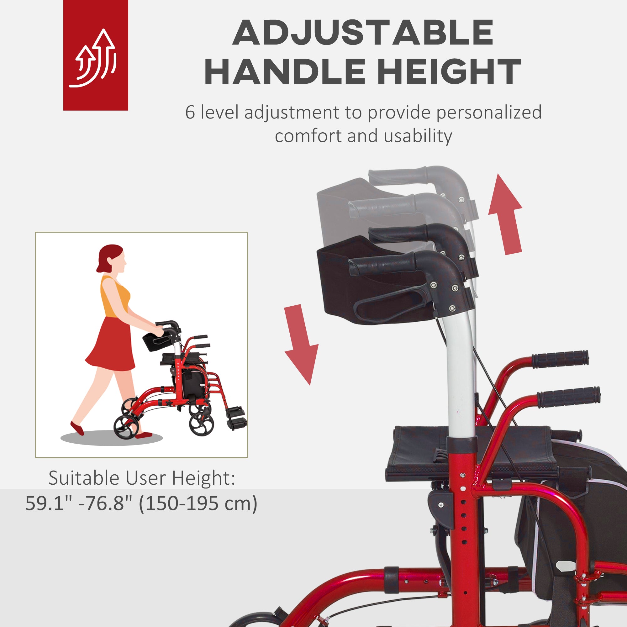 Rollator Walker with Seat, Folding Rolling Walker with 8