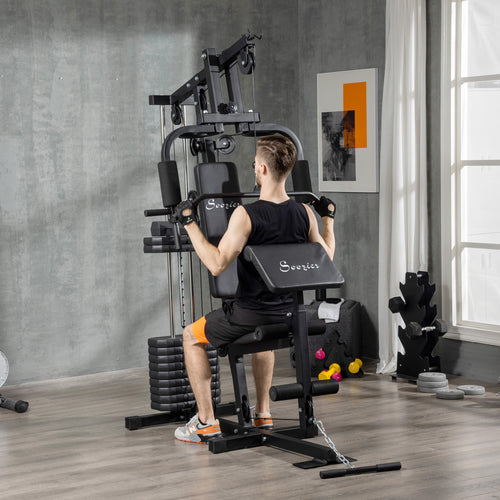 Home Gym Equipment Weight Training Machine, Multifunction Workout Machine with 143lbs Weight Stack for Full Body Workout and Strength Training, Black