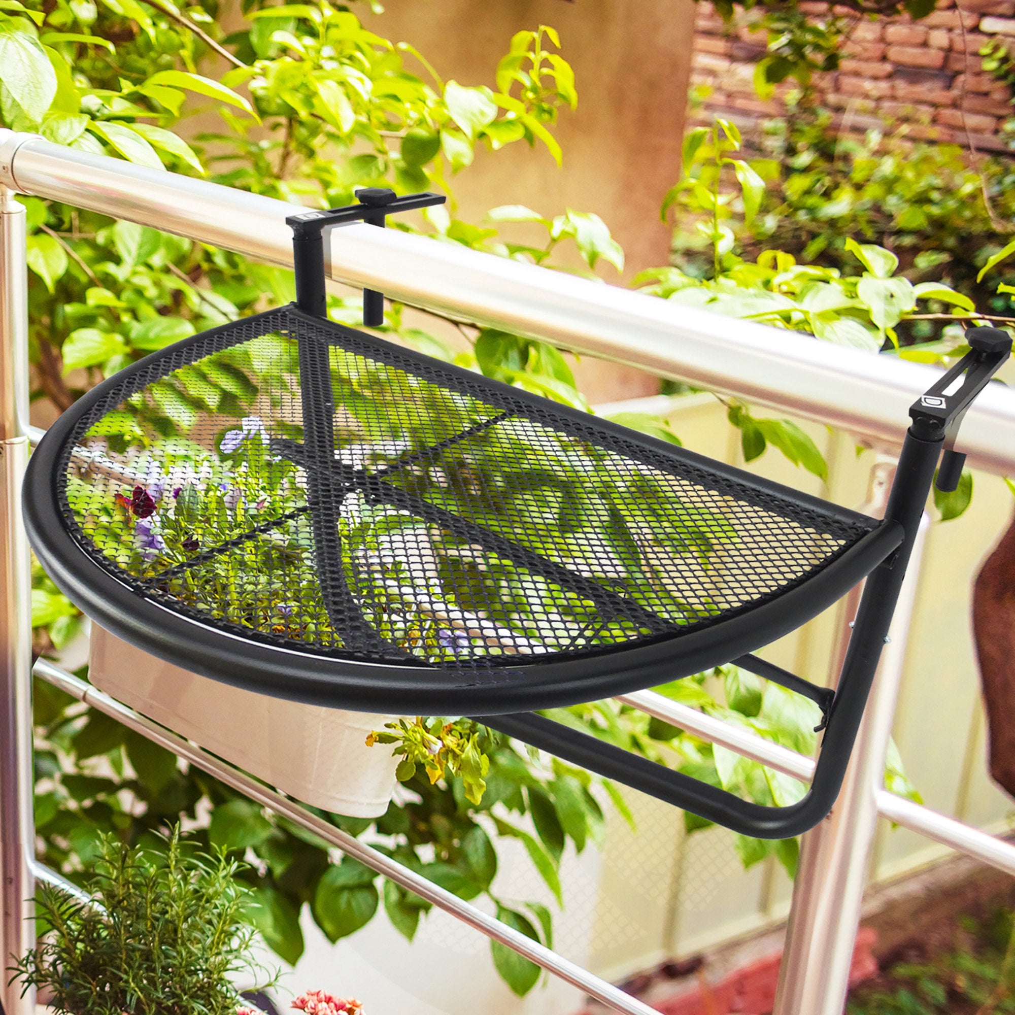 Adjustable Balcony Hanging Rail Table Metal Mounting Mini Wall Desk Storage Rack Outdoor Flower Stand, Black Balcony Table Hanging at Gallery Canada