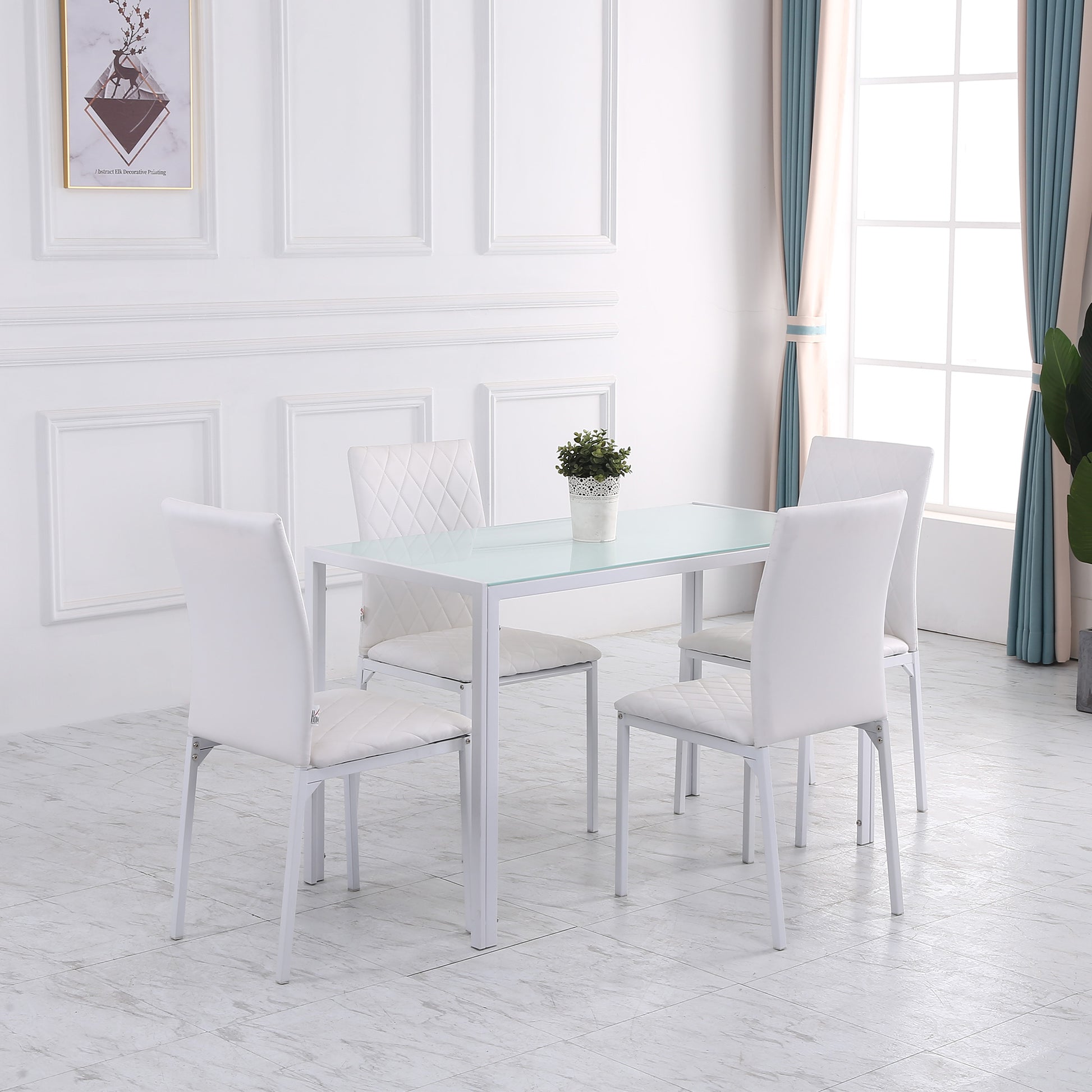 Rectangular Kitchen Table for 4 People, Dining Table with Tabletop Tempered Glass for Dining Room, Living Room, White Dining Tables   at Gallery Canada