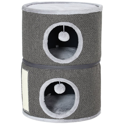 3-Story Cat Condo Barrel Tree with Top Perch, 2 Hideaways, Scratching Board, Removable Cushions, Toy Balls, Dark Grey Cat Towers   at Gallery Canada