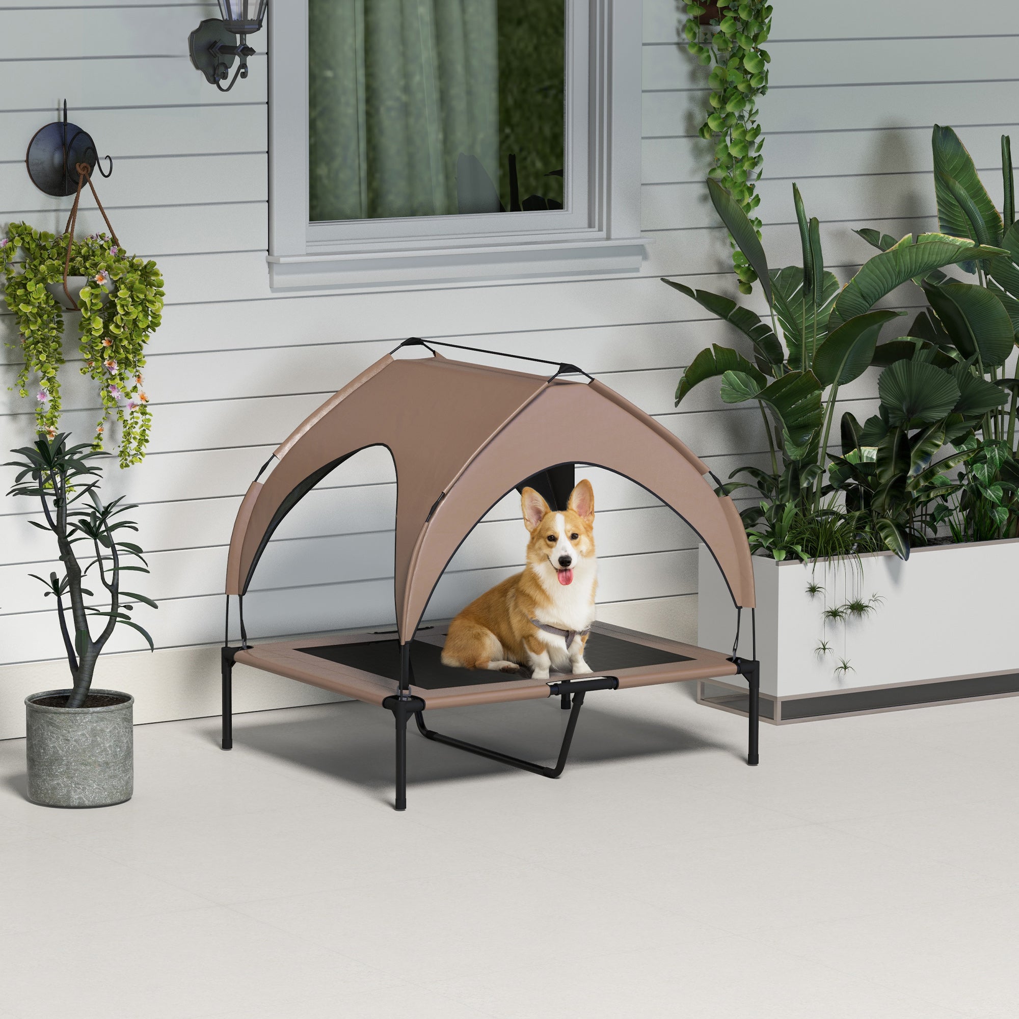 Raised Dog Bed Cooling Dog Cot w/ Canopy Washable Breathable Mesh, for Medium and Large Dogs, Coffee Elevated Dog Beds at Gallery Canada