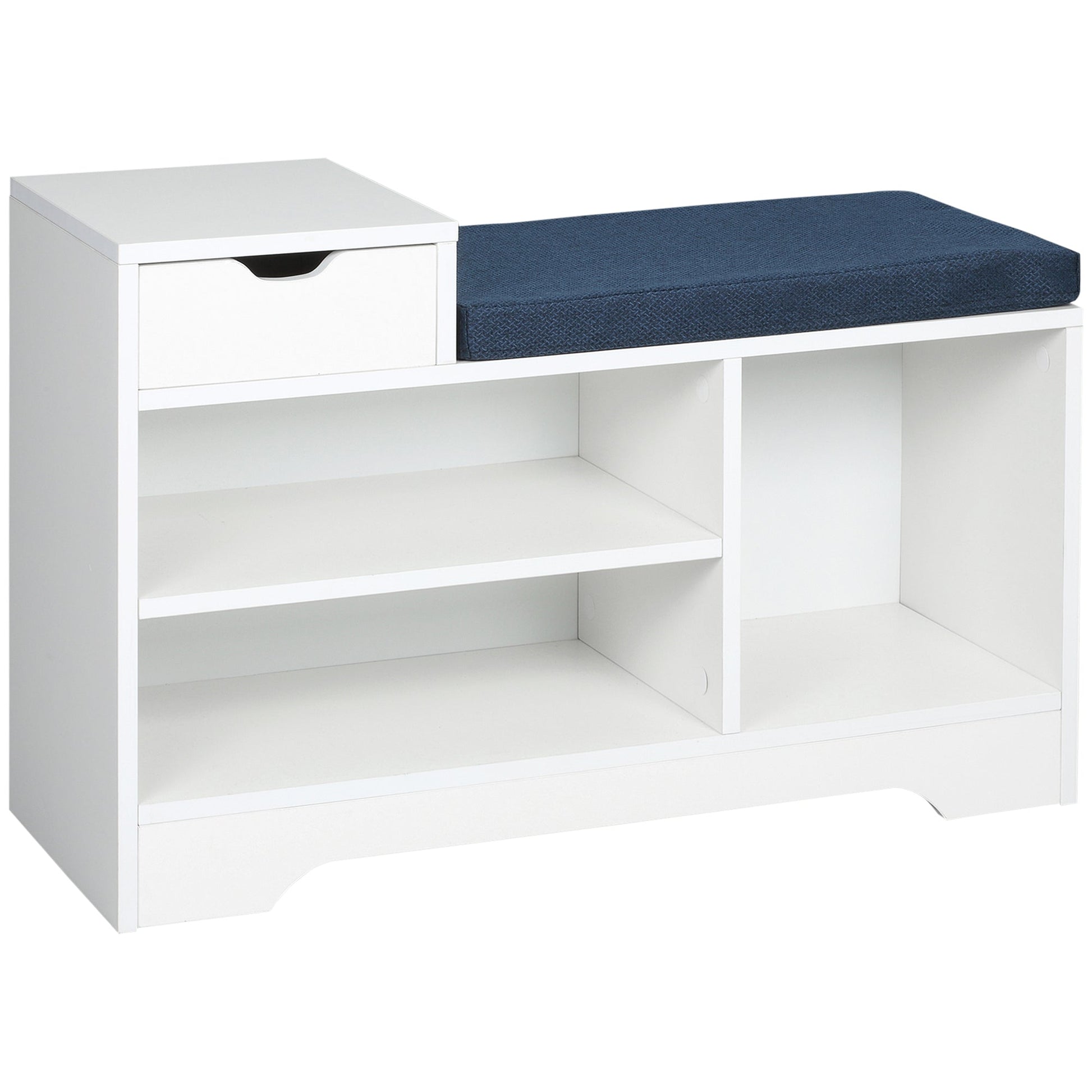 Shoe Bench with Storage, Modern Upholstered Entryway Bench with Open Shelves and Drawer for Living Room, Hallway, White Shoe Storage Cabinets & Racks White  at Gallery Canada